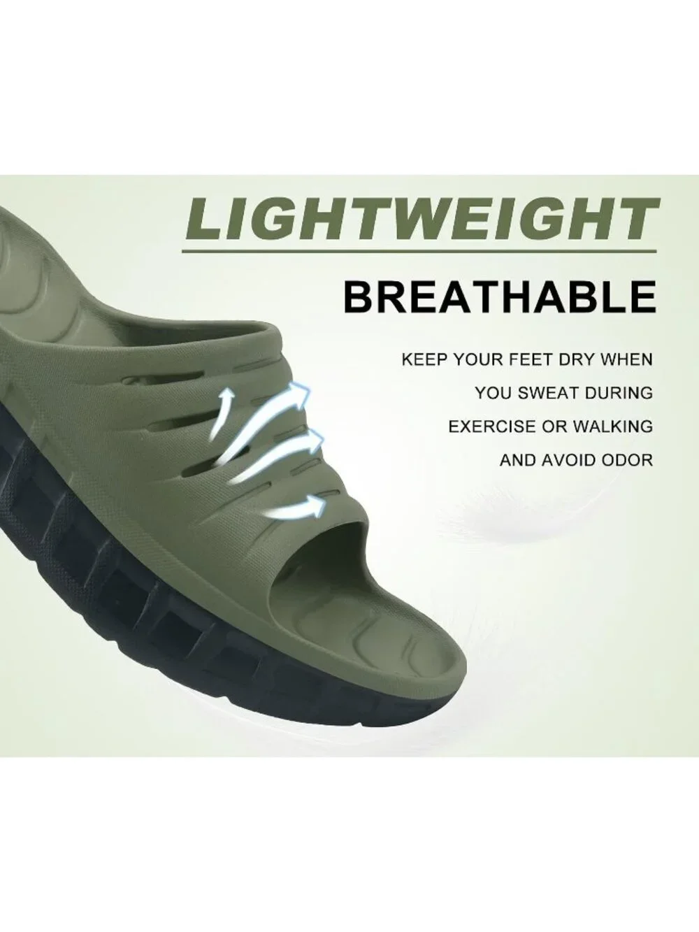 Men's Green Black Recovery Orthotic Arch Support Open Toe Slides Slipper Shoes